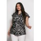 Plus Size Μπλούζα Σατέν Μαύρο Άαπρο