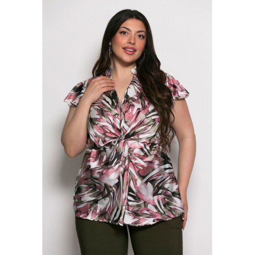 Plus Size Μπλούζα Σατέν Ροζ Χακί