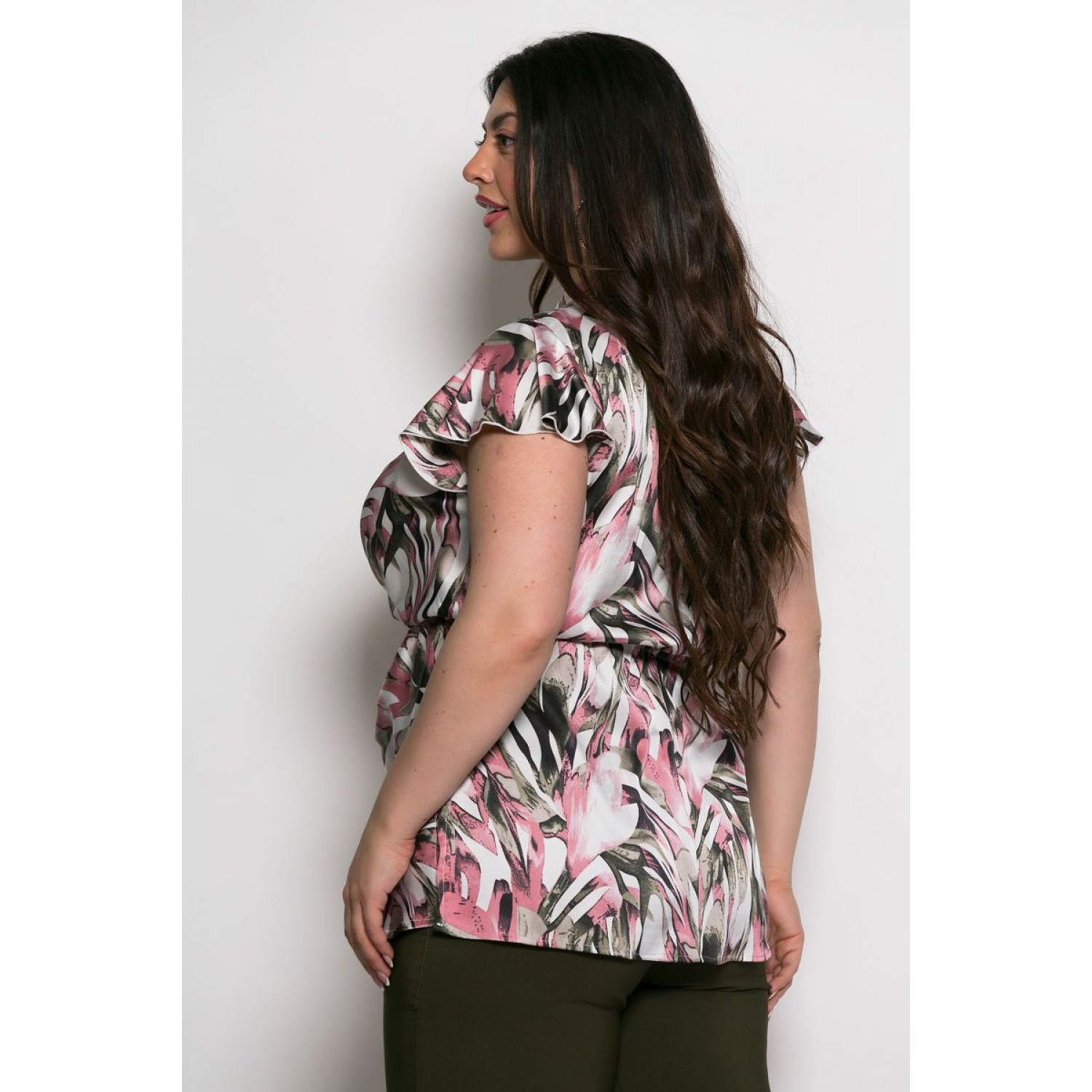 Plus Size Μπλούζα Σατέν Ροζ Χακί