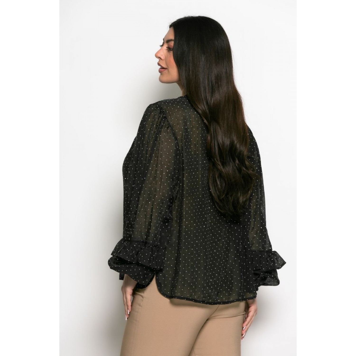 Plus Size Πουκάμισο Με Strass Μαύρο