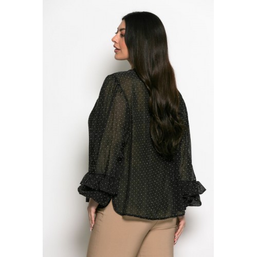 Plus Size Πουκάμισο Με Strass Μαύρο