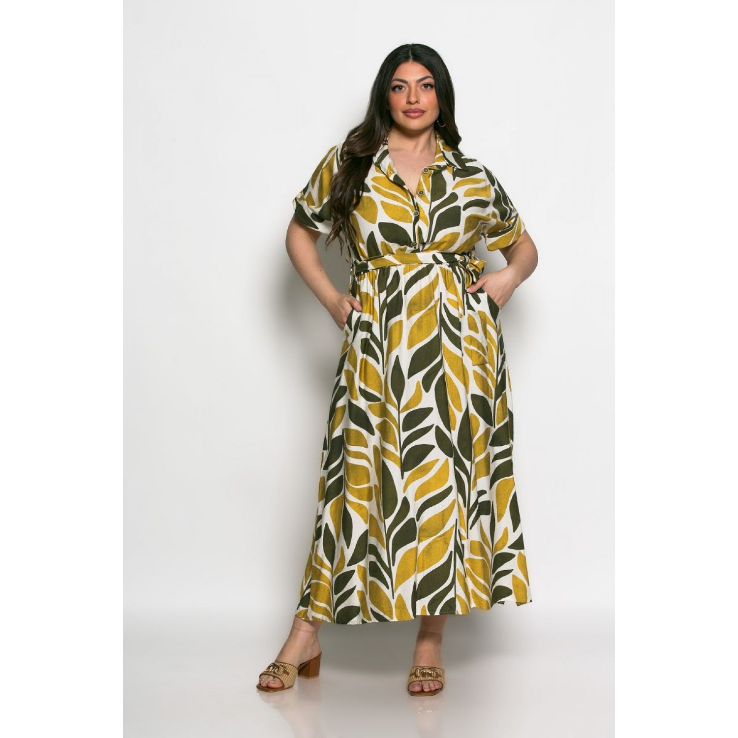 Plus Size Φόρεμα Sunlit Vibe Olive Μπεζ