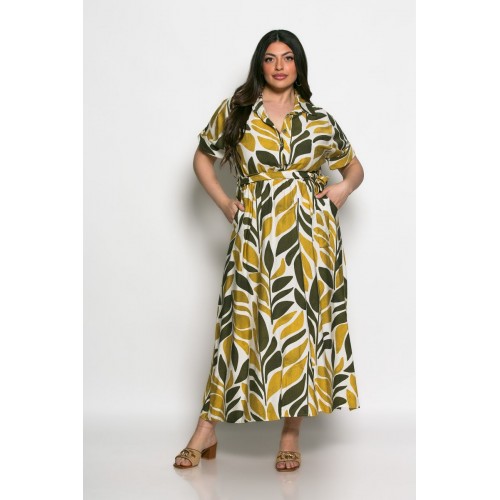 Plus Size Φόρεμα Sunlit Vibe Olive Μπεζ