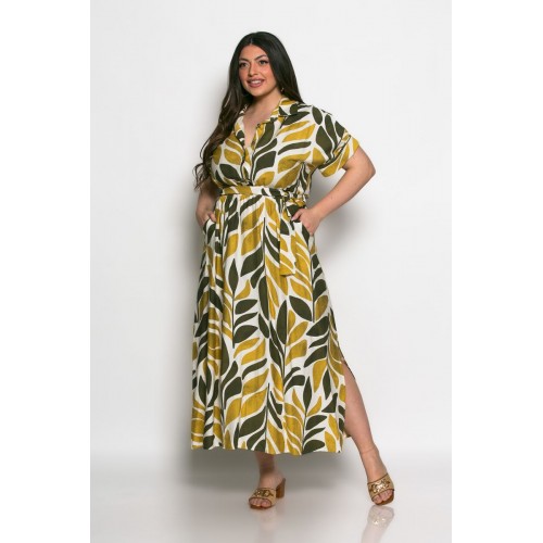 Plus Size Φόρεμα Sunlit Vibe Olive Μπεζ