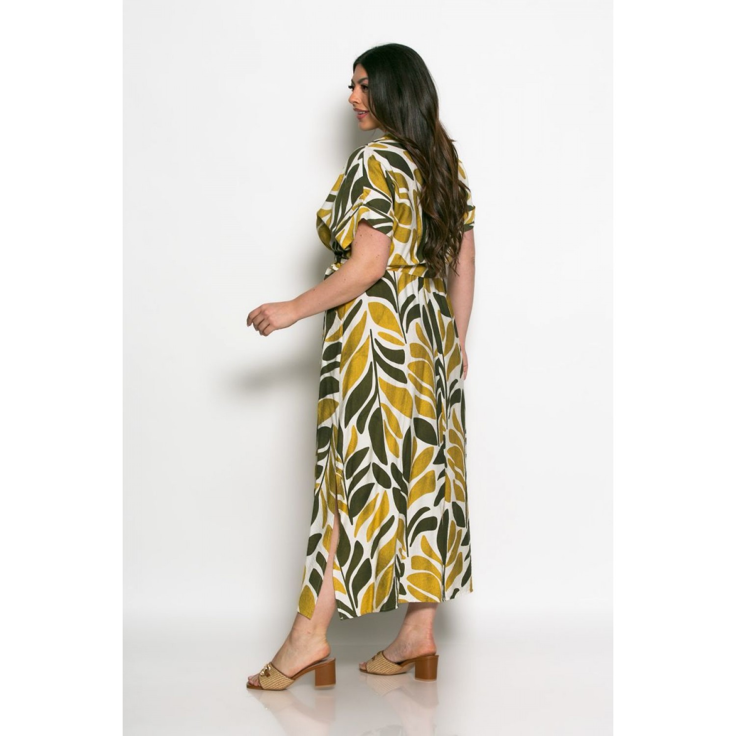Plus Size Φόρεμα Sunlit Vibe Olive Μπεζ
