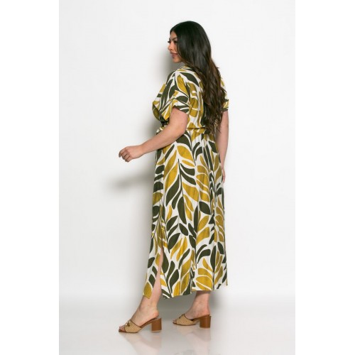 Plus Size Φόρεμα Sunlit Vibe Olive Μπεζ