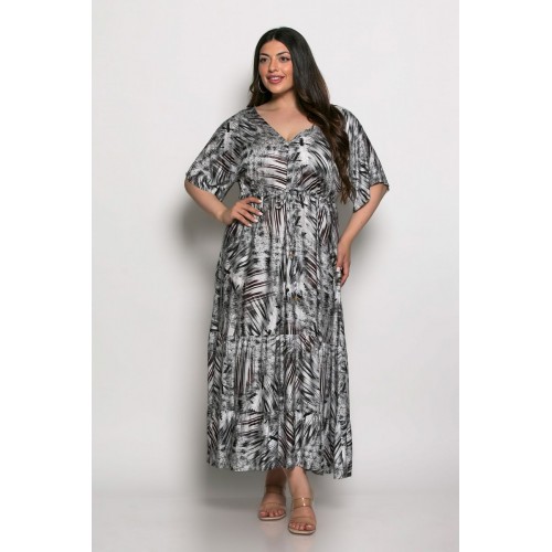 Plus Size Φόρεμα Καφτάνι Μαύρο Άσπρο