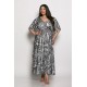 Plus Size Φόρεμα Καφτάνι Μαύρο Άσπρο