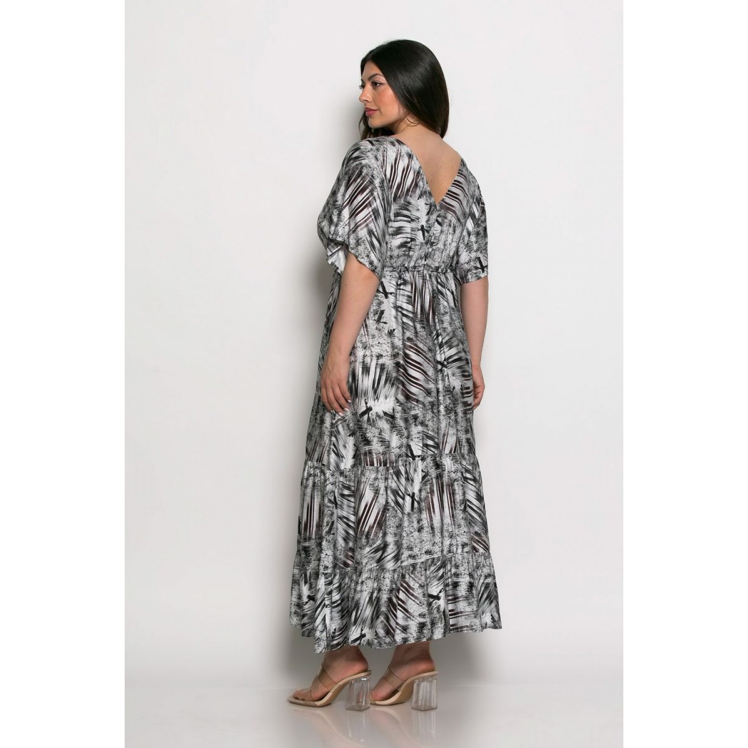 Plus Size Φόρεμα Καφτάνι Μαύρο Άσπρο