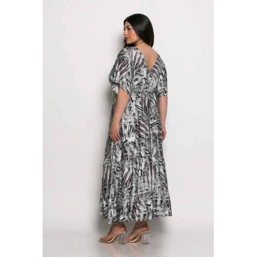 Plus Size Φόρεμα Καφτάνι Μαύρο Άσπρο