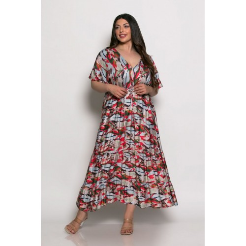Plus Size Φόρεμα Καφτάνι Κόκκινο Εκρού