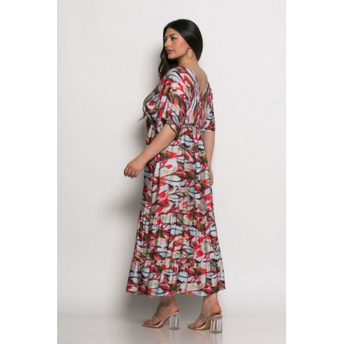 Plus Size Φόρεμα Καφτάνι Κόκκινο Εκρού