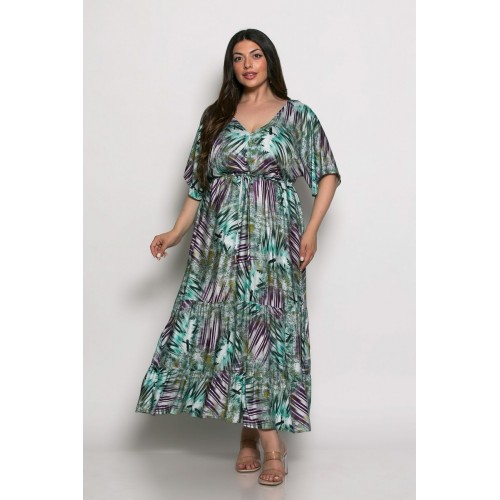 Plus Size Φόρεμα Καφτάνι Πράσινο Μωβ