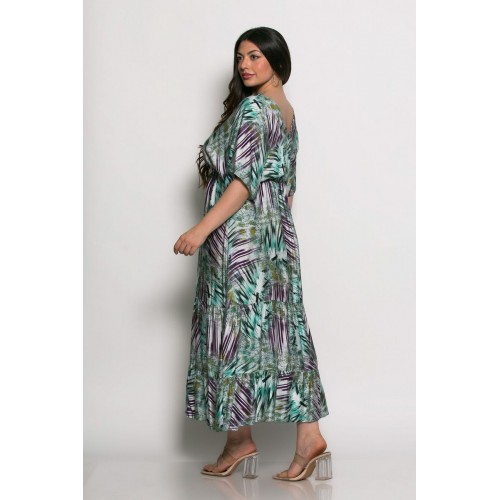 Plus Size Φόρεμα Καφτάνι Πράσινο Μωβ