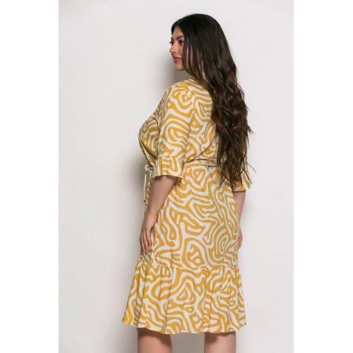 Plus Size Φόρεμα Με Βολάν Κίτρινο Εκρού
