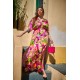 Plus Size Φόρεμα Σατέν Φούξια Lime