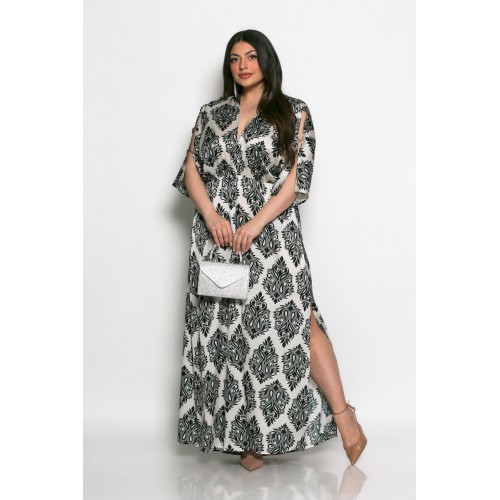Plus Size Φόρεμα Σατέν Μαύρο Άσπρο Λαχούρια