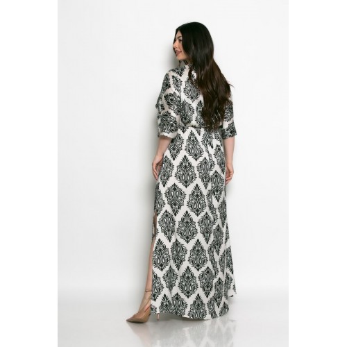Plus Size Φόρεμα Σατέν Μαύρο Άσπρο Λαχούρια