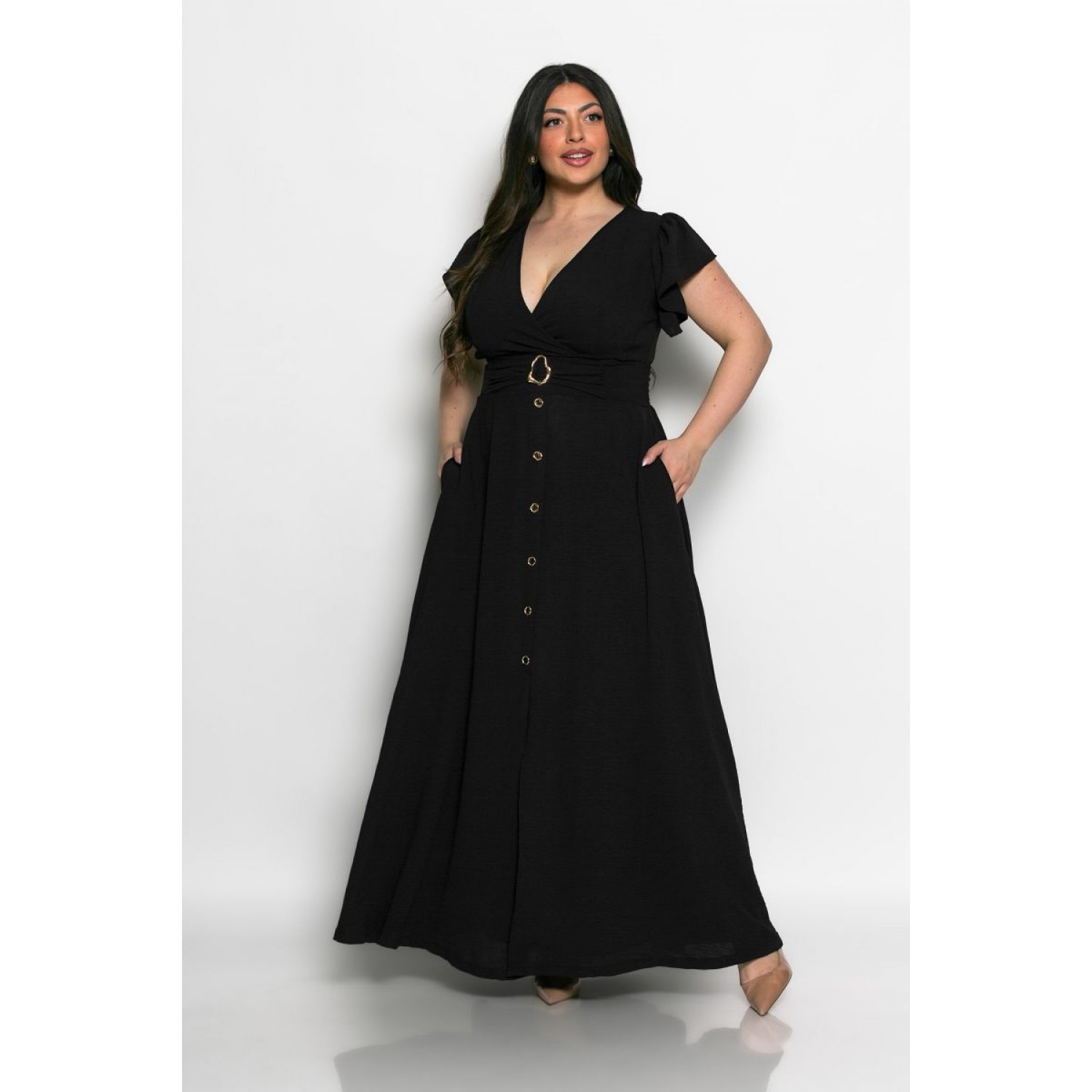 Plus Size Φόρεμα Κρουαζέ Μαύρο