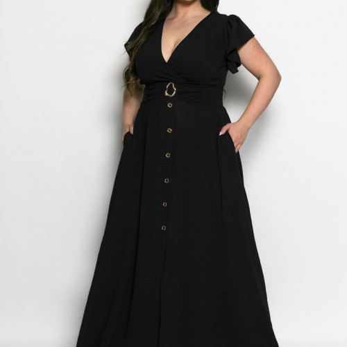 Plus Size Φόρεμα Κρουαζέ Μαύρο