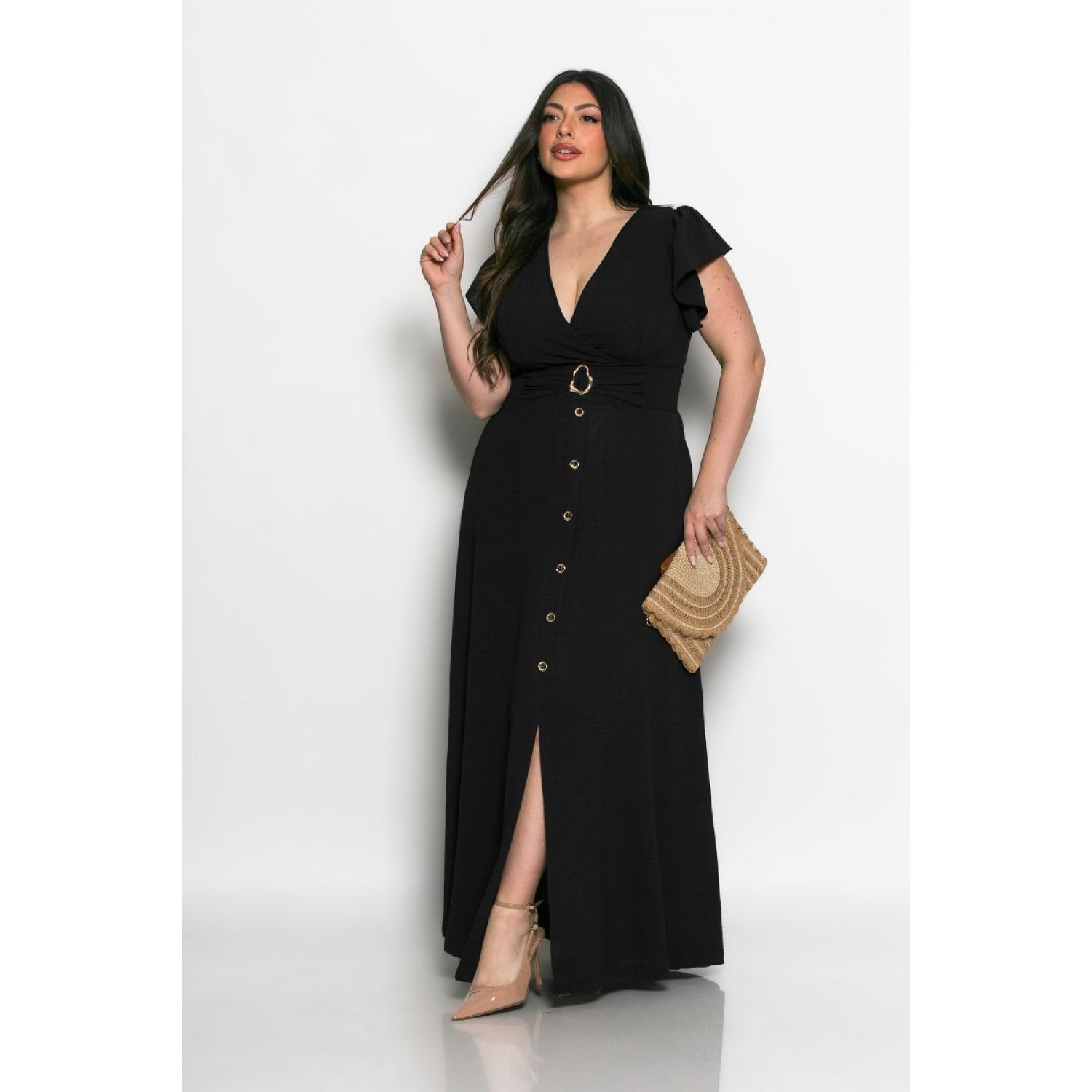 Plus Size Φόρεμα Κρουαζέ Μαύρο