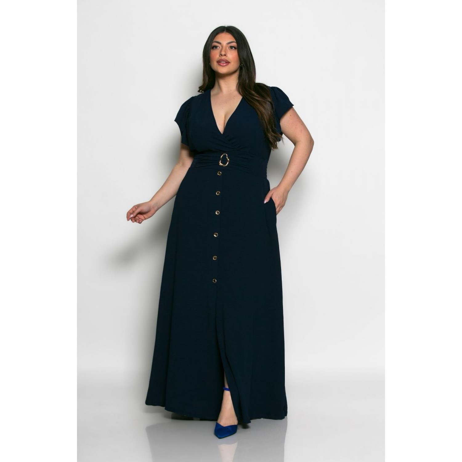 Plus Size Φόρεμα Κρουαζέ Μπλε