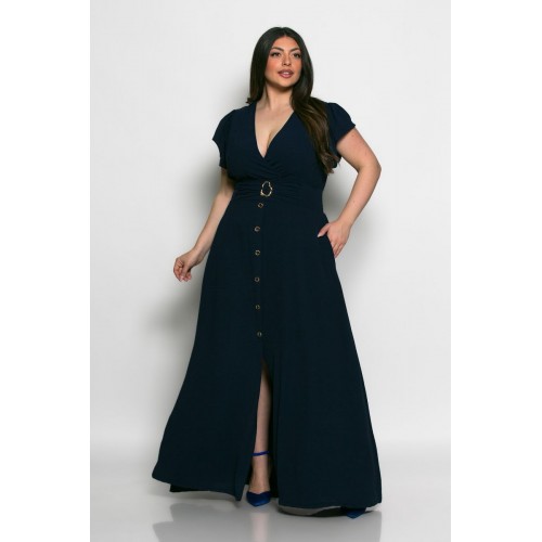 Plus Size Φόρεμα Κρουαζέ Μπλε