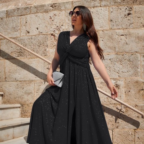 Plus Size Φόρεμα Αμάνικο Glitter Μαύρο