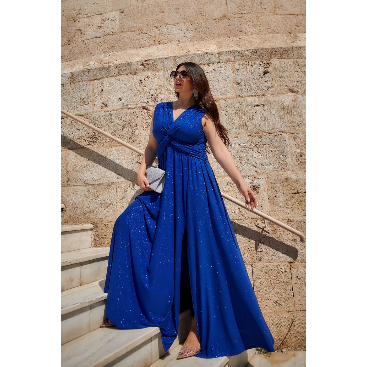 Plus Size Φόρεμα Αμάνικο Glitter Ρουά