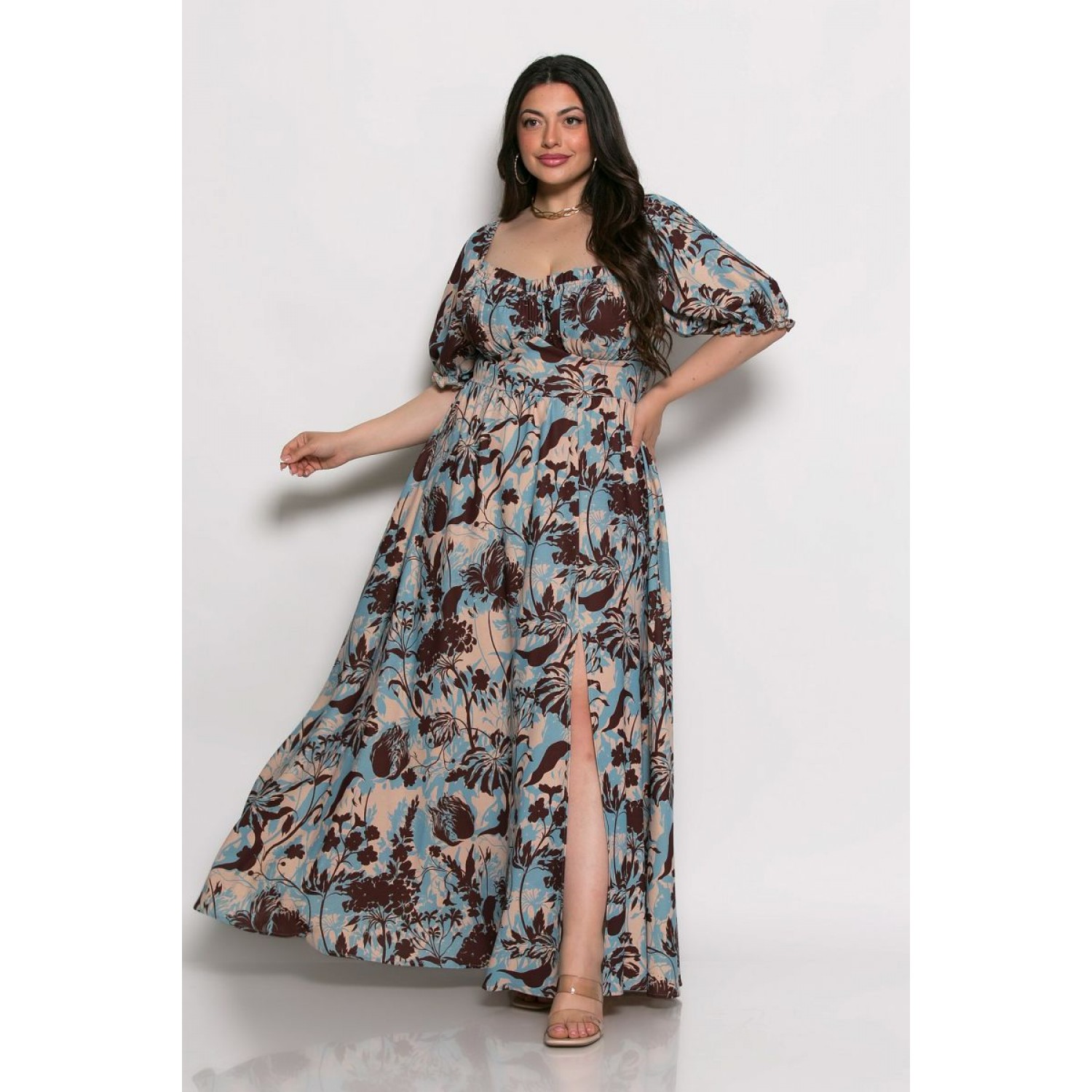 Plus Size Φόρεμα Amalfi Γαλάζιο Σοκολά