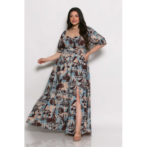 Plus Size Φόρεμα Amalfi Γαλάζιο Σοκολά