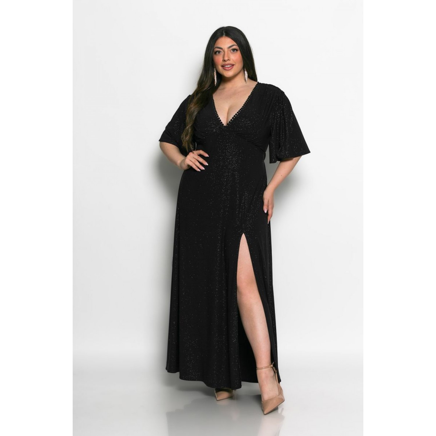 Plus Size Φόρεμα Ελαστικό Glitter Μαύρο