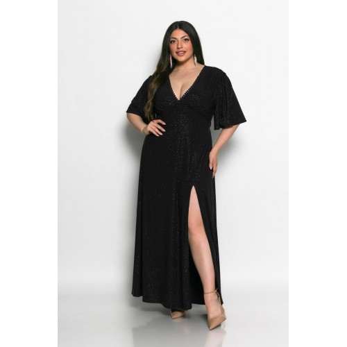 Plus Size Φόρεμα Ελαστικό Glitter Μαύρο