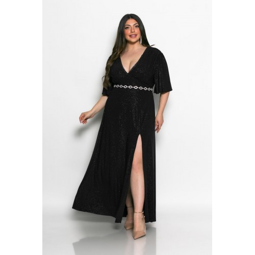 Plus Size Φόρεμα Ελαστικό Glitter Μαύρο