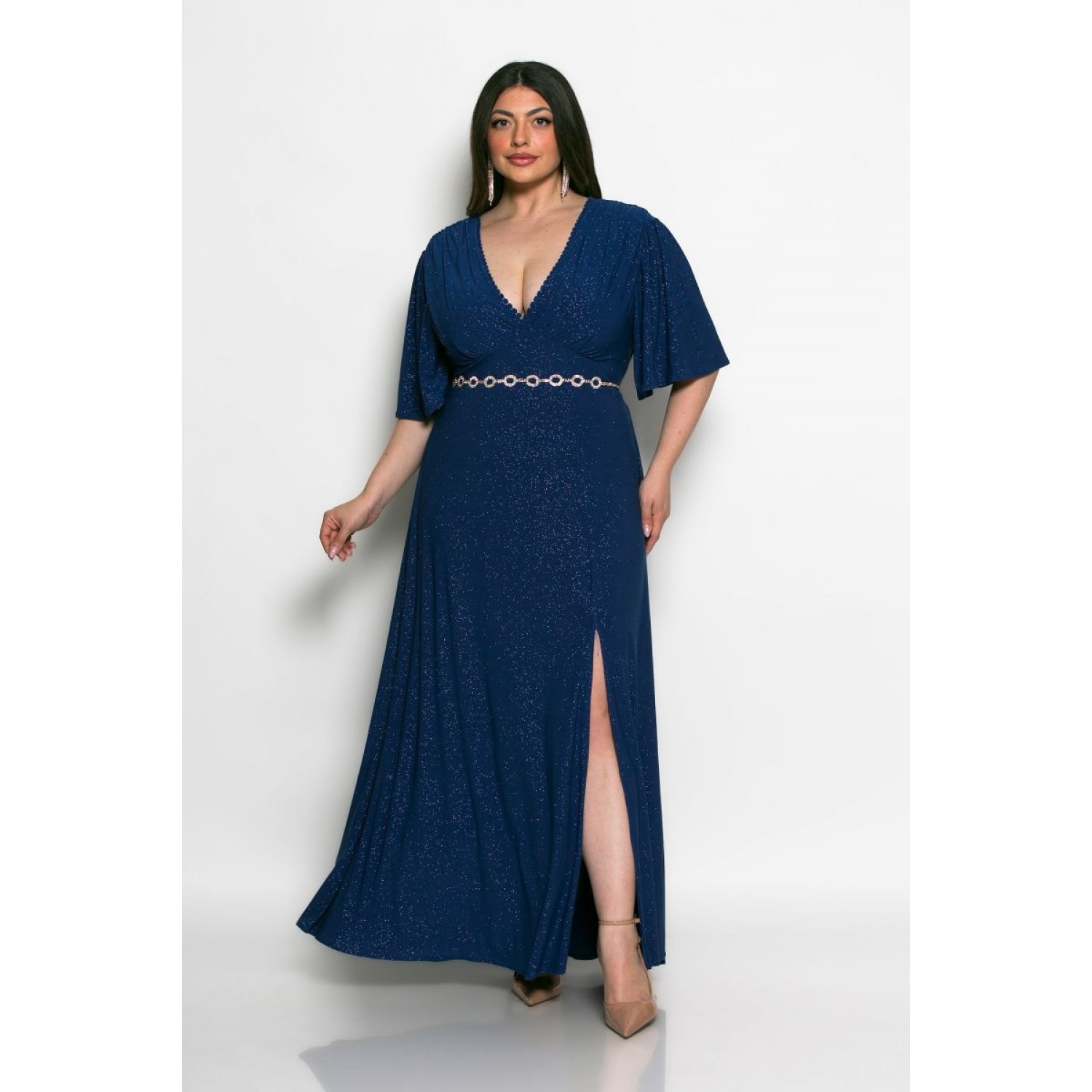 Plus Size Φόρεμα Ελαστικό Glitter Ρουά