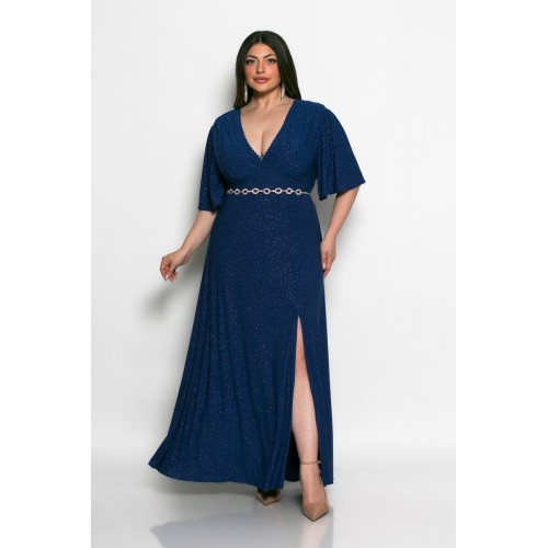 Plus Size Φόρεμα Ελαστικό Glitter Ρουά