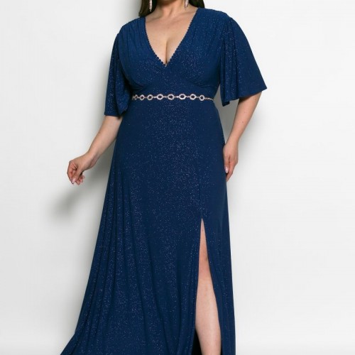 Plus Size Φόρεμα Ελαστικό Glitter Ρουά