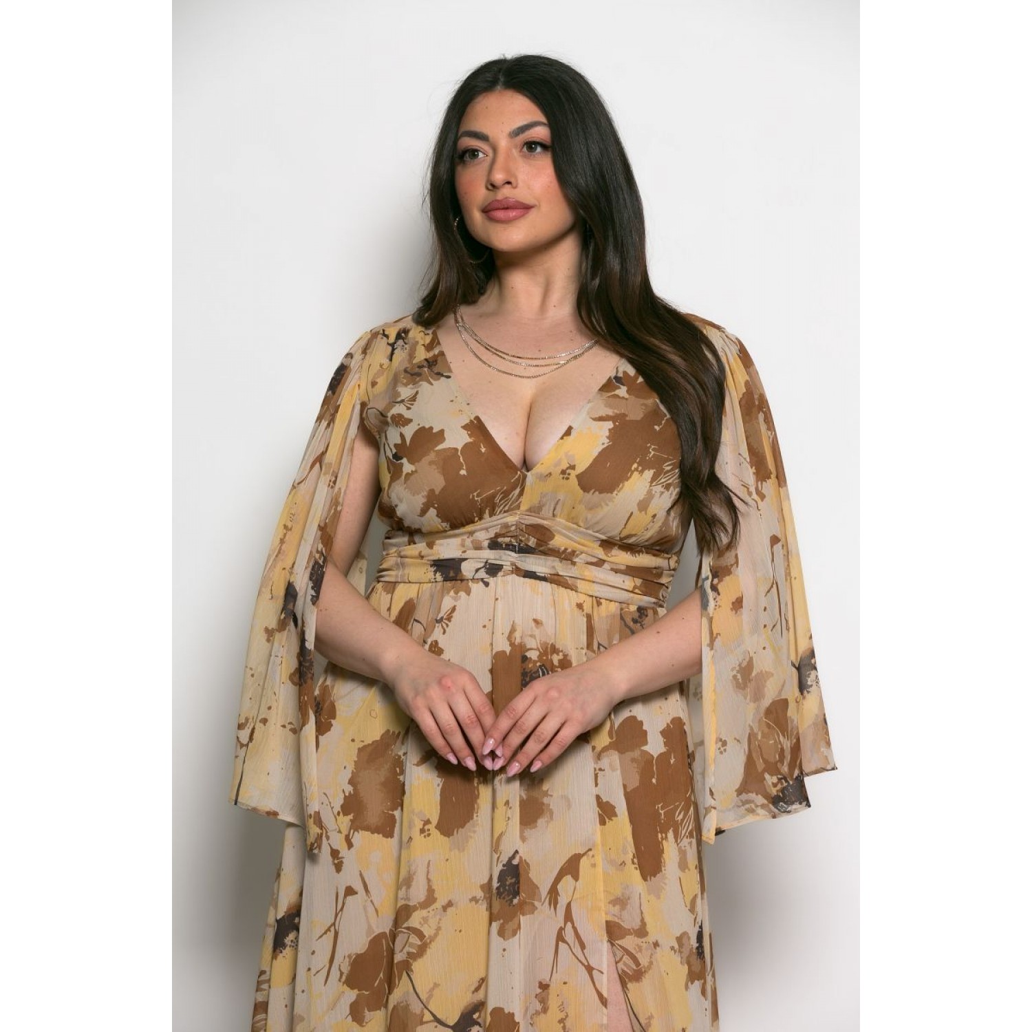 Plus Size Φόρεμα Amaretto Κίτρινο Καφέ