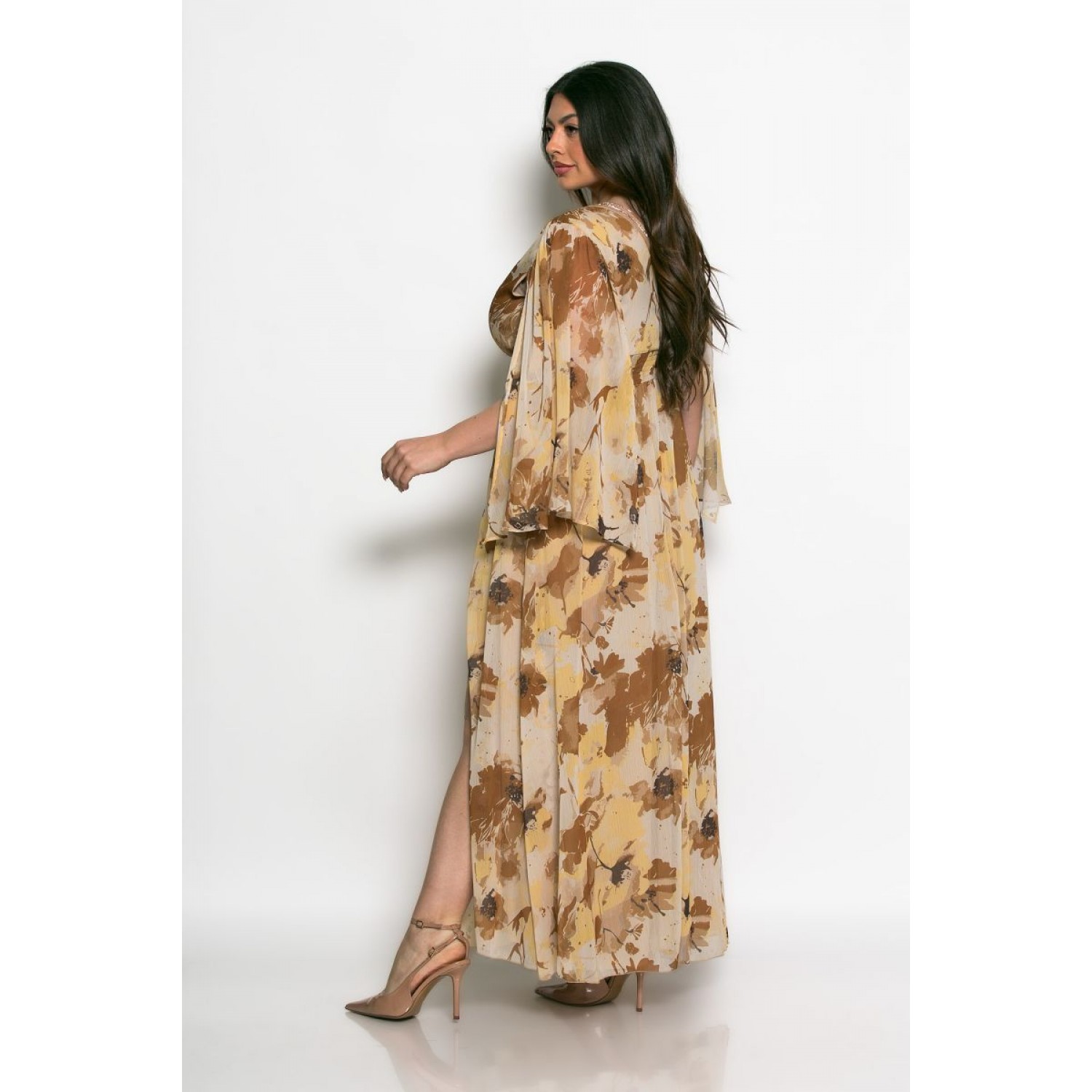 Plus Size Φόρεμα Amaretto Κίτρινο Καφέ