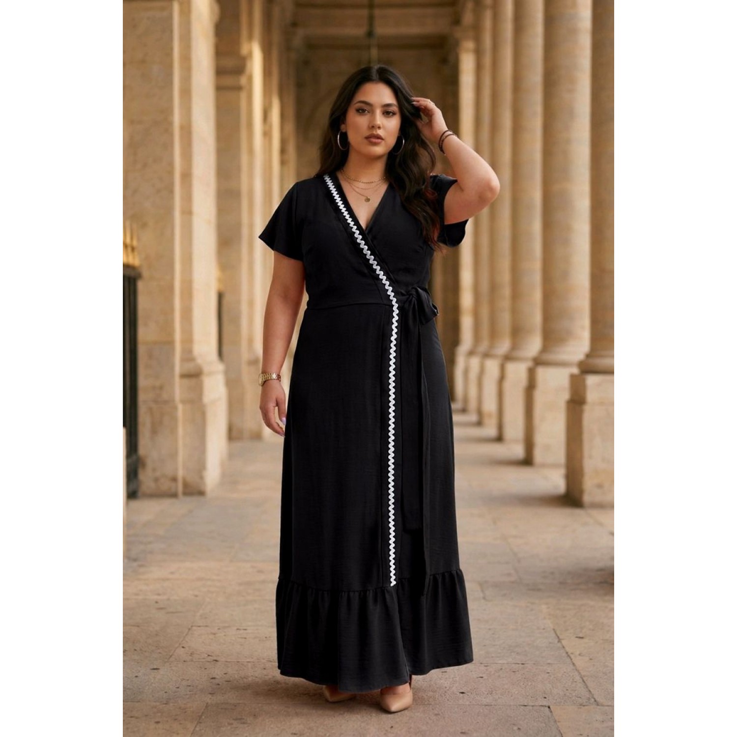 Plus Size Φόρεμα Κρουαζέ Μαύρο