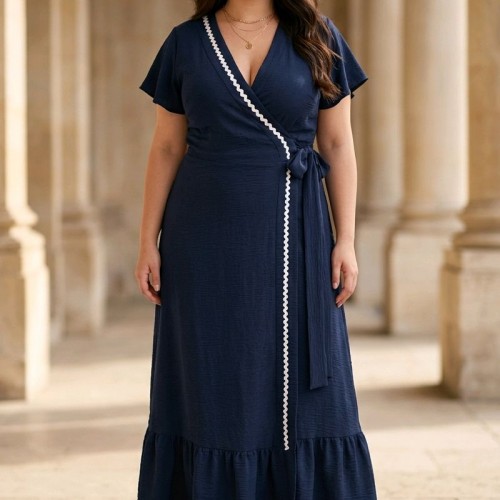 Plus Size Φόρεμα Κρουαζέ Μπλε
