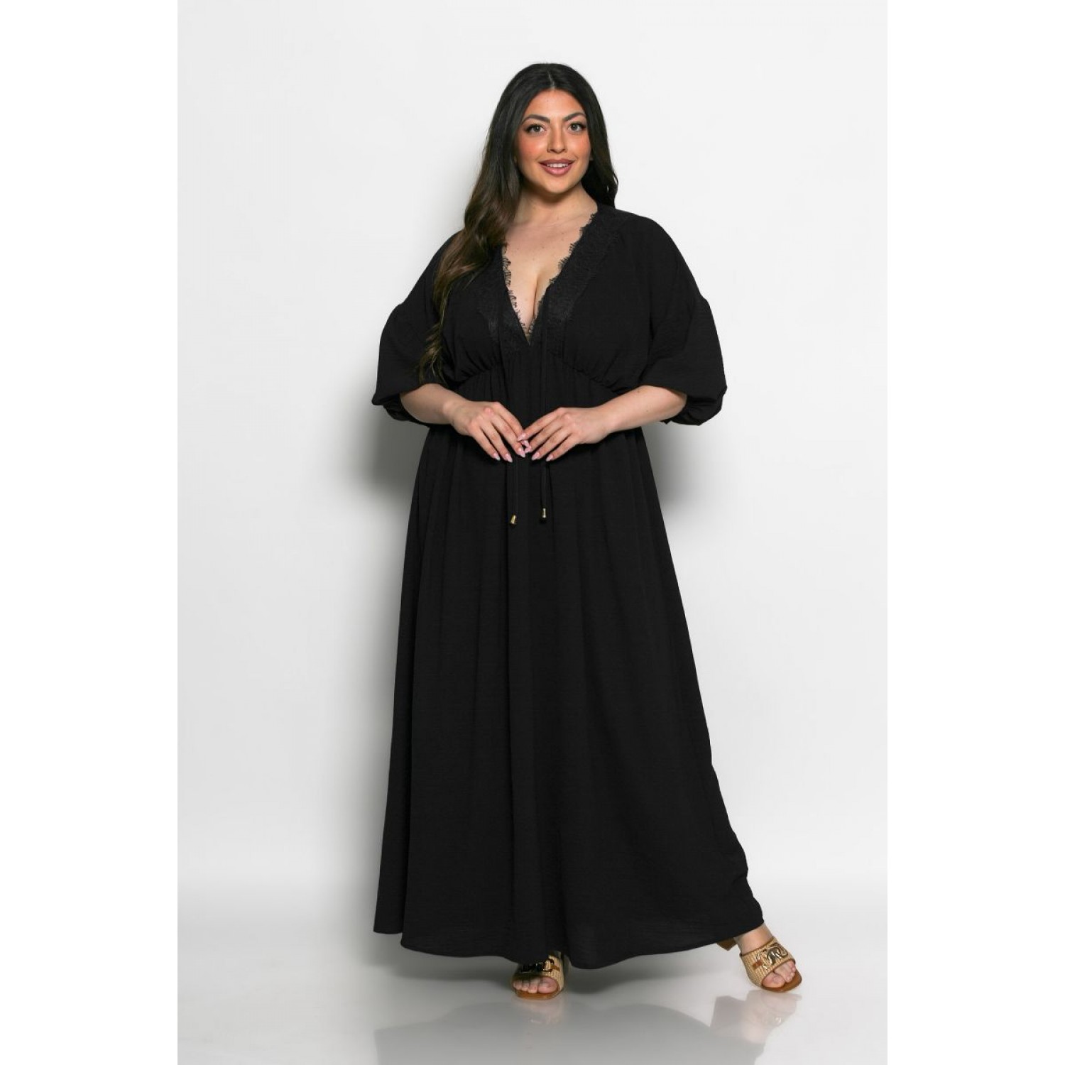 Plus Size Φόρεμα Με Δαντέλα Μαύρο