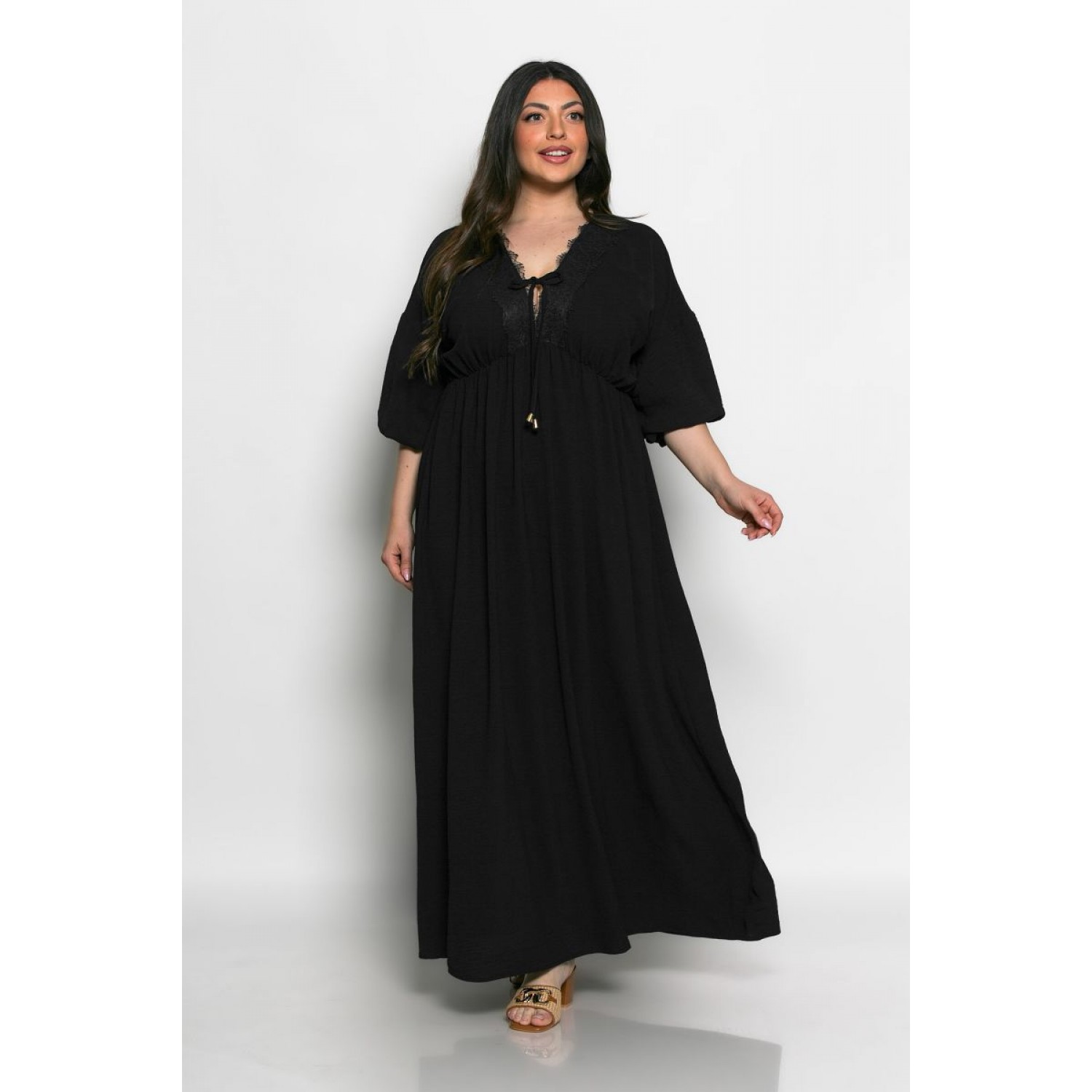 Plus Size Φόρεμα Με Δαντέλα Μαύρο