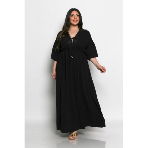 Plus Size Φόρεμα Με Δαντέλα Μαύρο