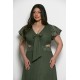 Plus Size Φόρεμα Με Κέντημα Χακί