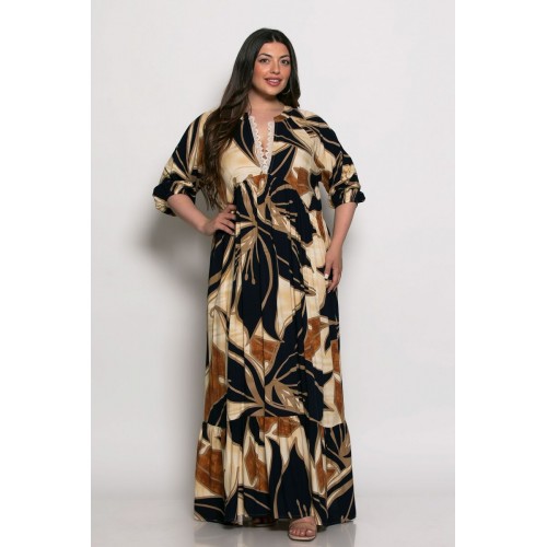 Plus Size Φόρεμα Με V Δαντέλα Μπλε Εκάι