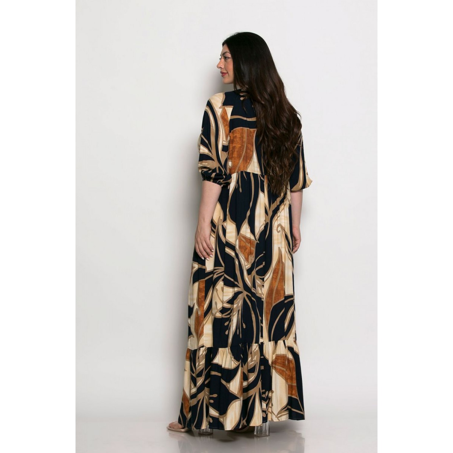 Plus Size Φόρεμα Με V Δαντέλα Μπλε Εκάι