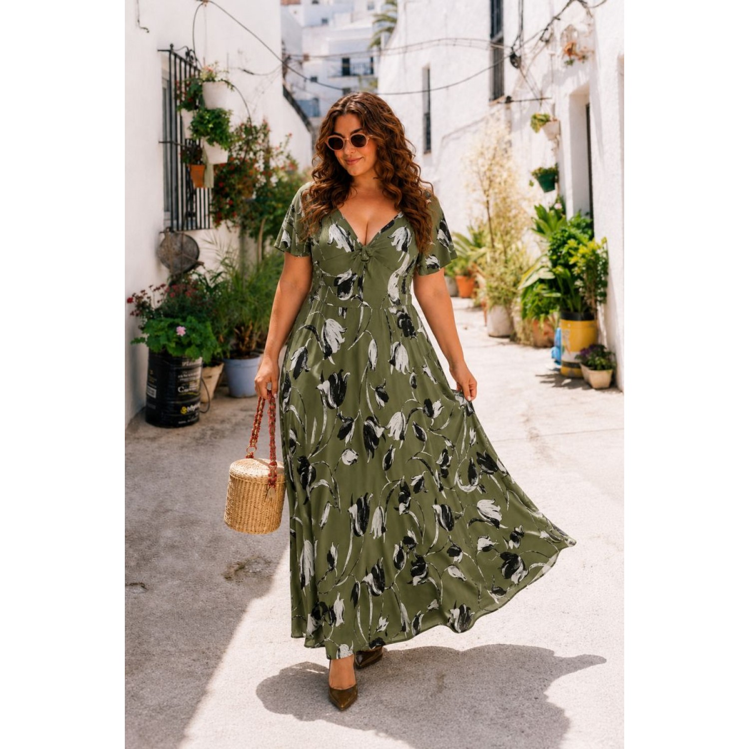 Plus Size Φόρεμα Grapefruit Χακί Μαύρο