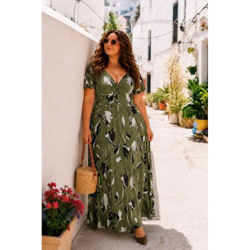 Plus Size Φόρεμα Grapefruit Χακί Μαύρο