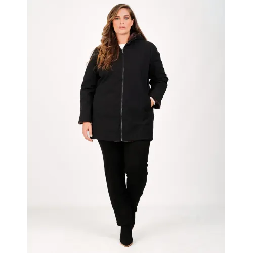 Plus Size Μπουφάν Double Face Μαύρο Ή Καφέ Γούνα